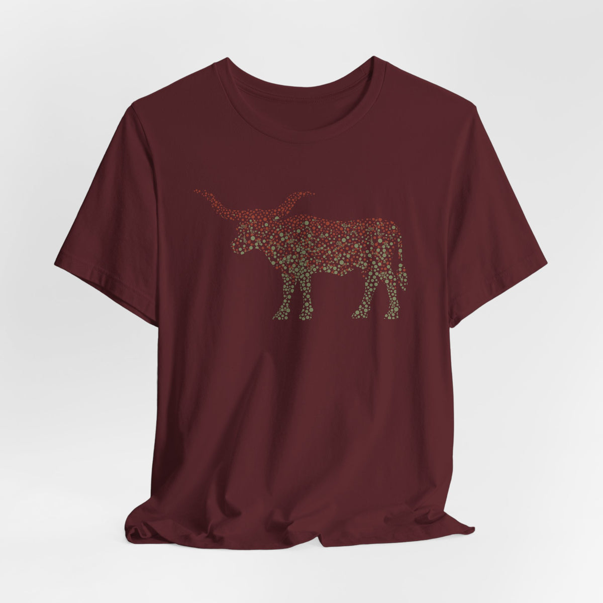 Longhorn Ombré Dotwork Print T-Shirt In Sage & Rusted Red