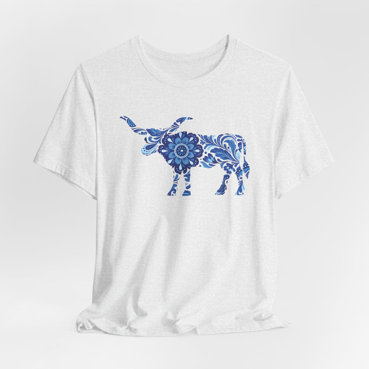 Longhorn Mexican Floral Print In Blue T-Shirt