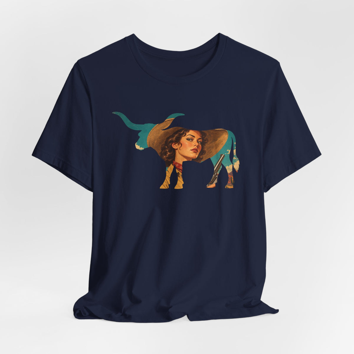 Longhorn Retro Pulp Art Cowgirl T-Shirt