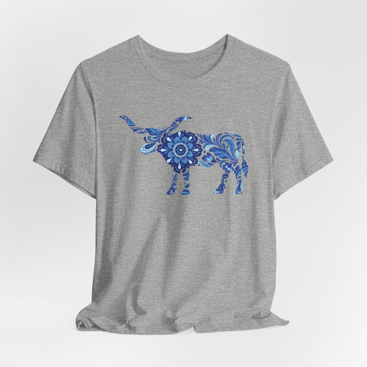 Longhorn Mexican Floral Print In Blue T-Shirt