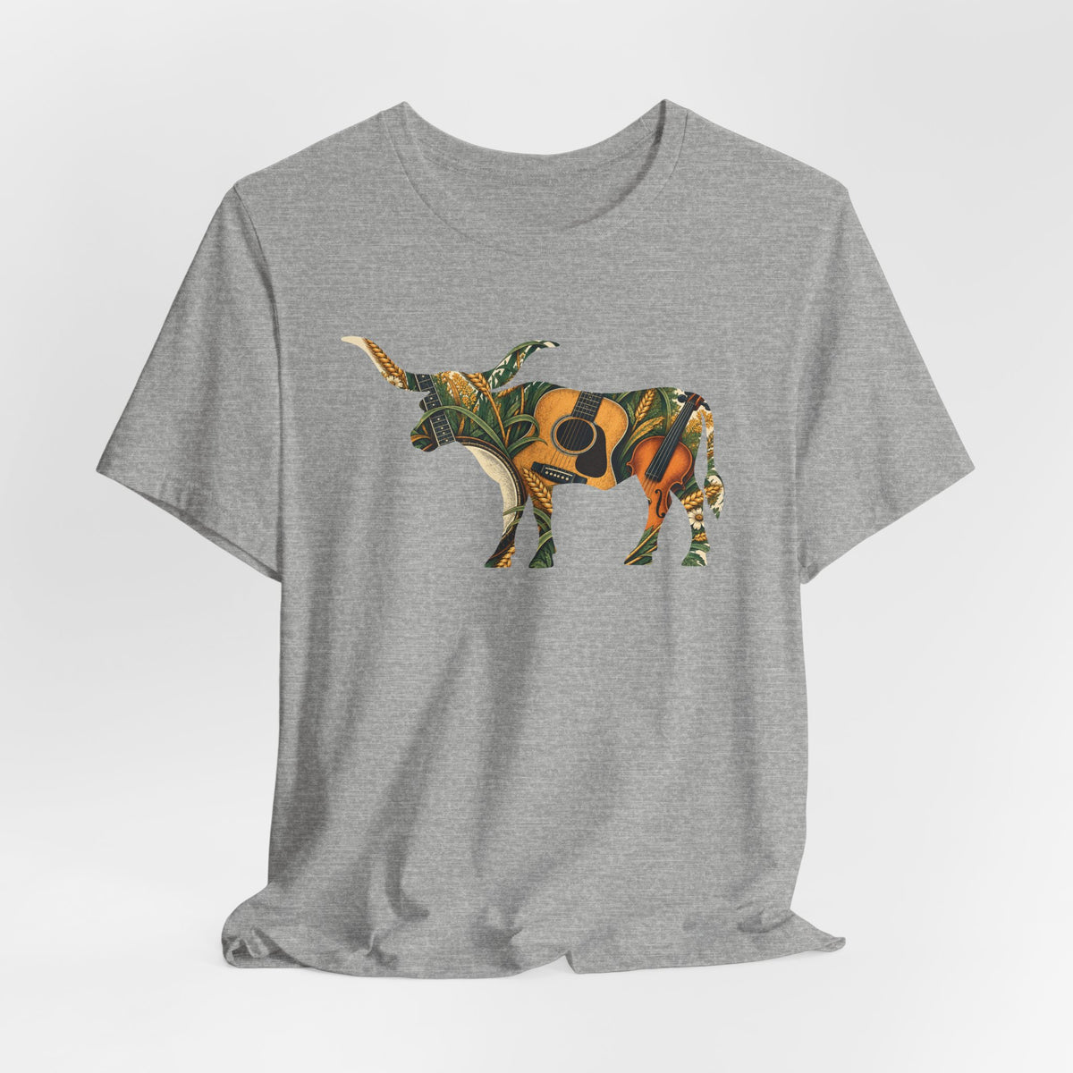 Longhorn Vintage Folk Art T-Shirt In Green & Gold