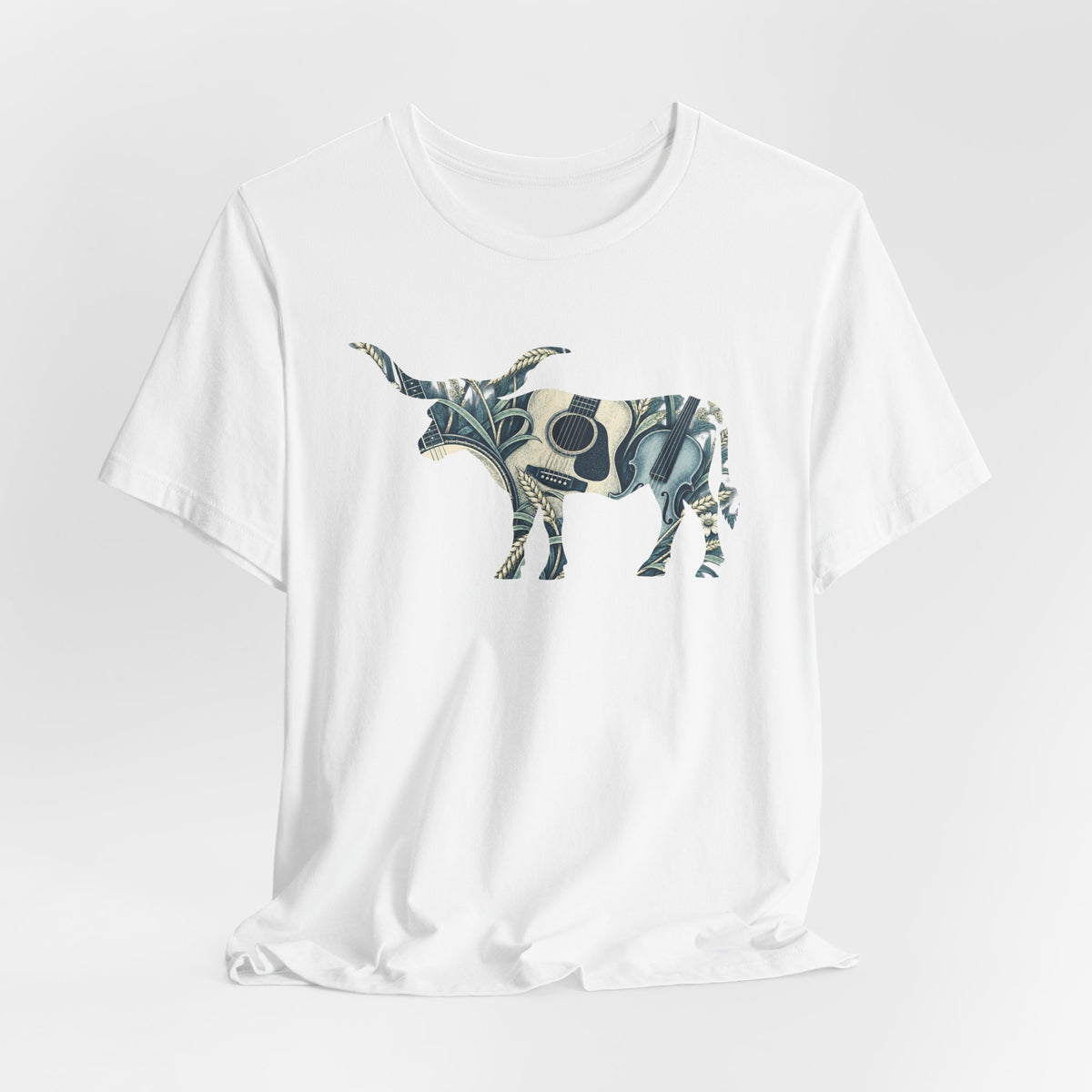 Longhorn Vintage Folk Art Print T-Shirt in Navy & Ivory