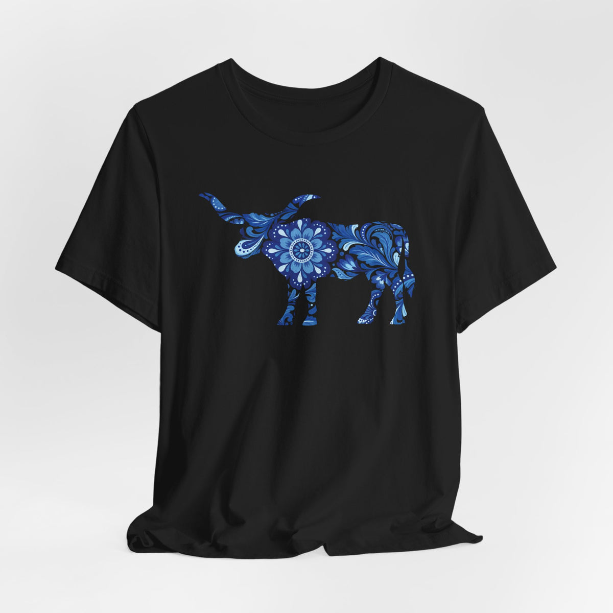 Longhorn Mexican Floral Print In Blue T-Shirt