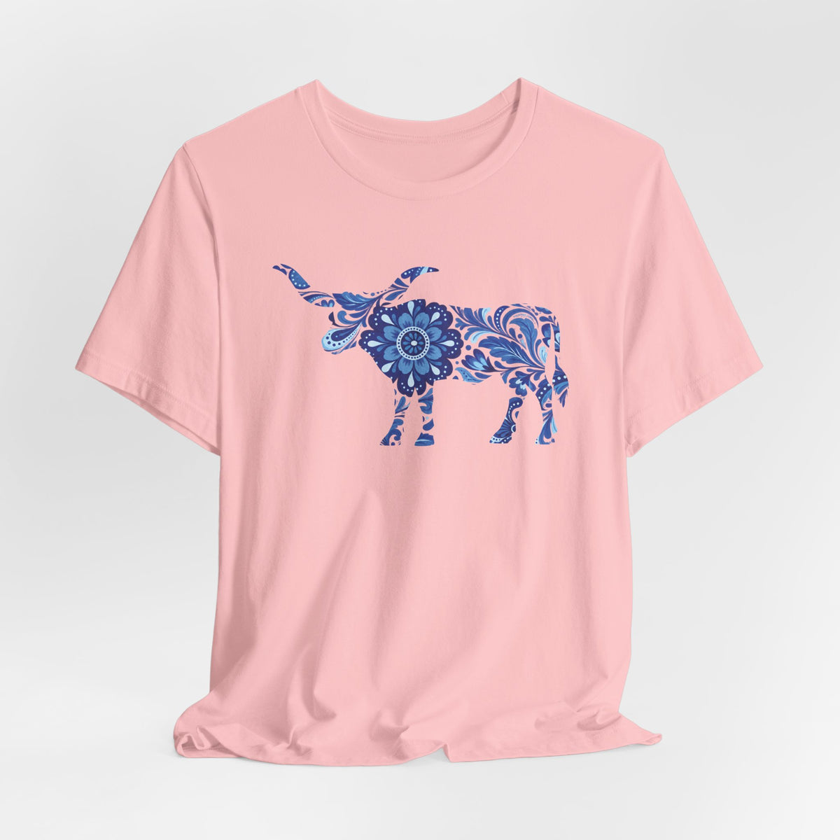 Longhorn Mexican Floral Print In Blue T-Shirt