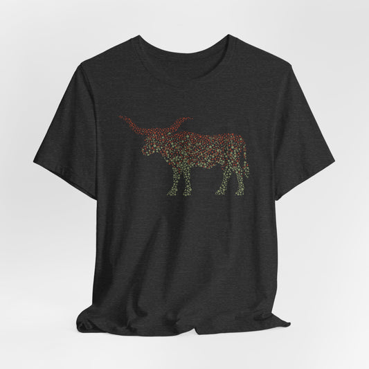Longhorn Ombré Dotwork Print T-Shirt In Sage & Rusted Red