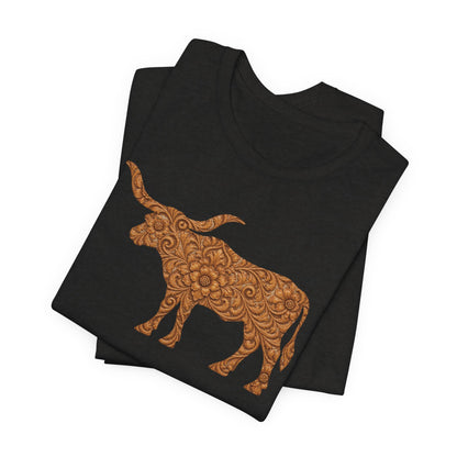 Longhorn Tooled Leather T-Shirt