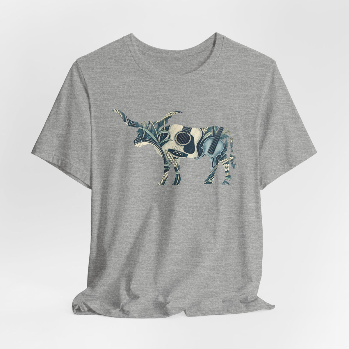 Longhorn Vintage Folk Art Print T-Shirt in Navy & Ivory