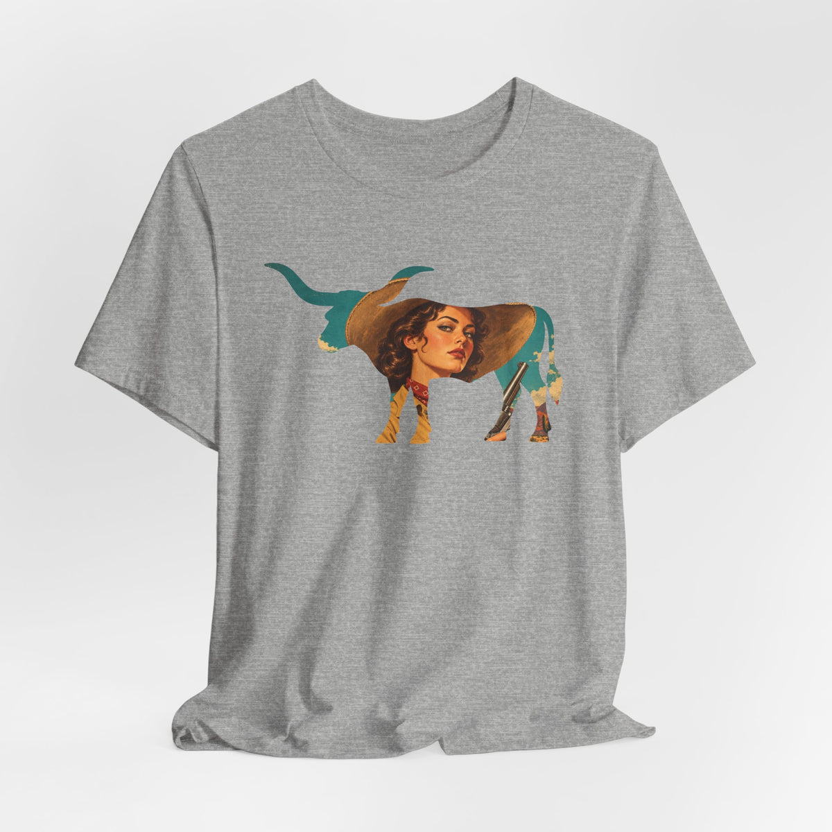 Longhorn Retro Pulp Art Cowgirl T-Shirt