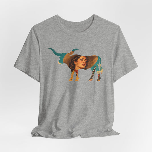 Longhorn Retro Pulp Art Cowgirl T-Shirt