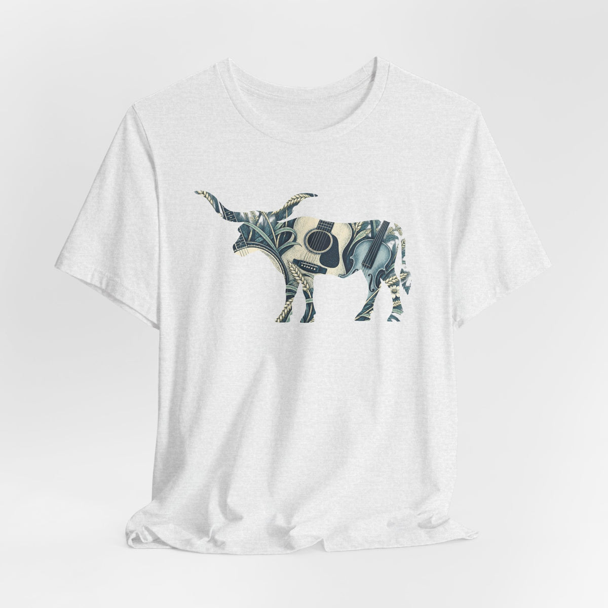 Longhorn Vintage Folk Art Print T-Shirt in Navy & Ivory