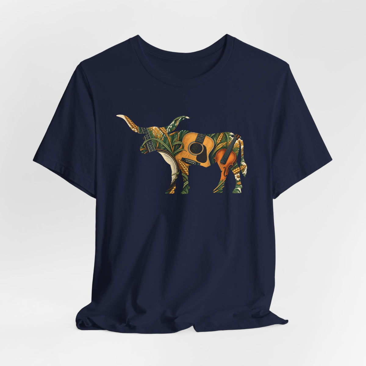 Longhorn Vintage Folk Art T-Shirt In Green & Gold